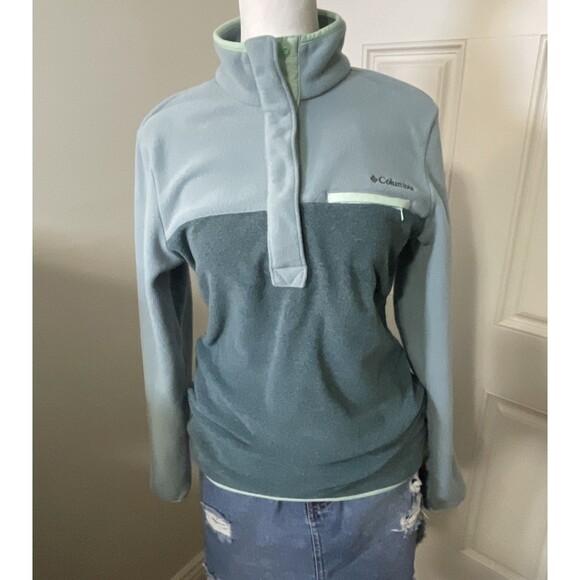 Columbia Mountain Side Pullover Fleece Women's Size XS Snap Blue & Green - Picture 1 of 9